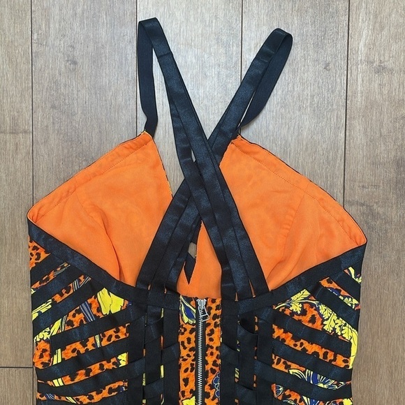 NWT French Connection Orange yellow floral Surf Island Silk Strappy Dress size 2 - Picture 12 of 14
